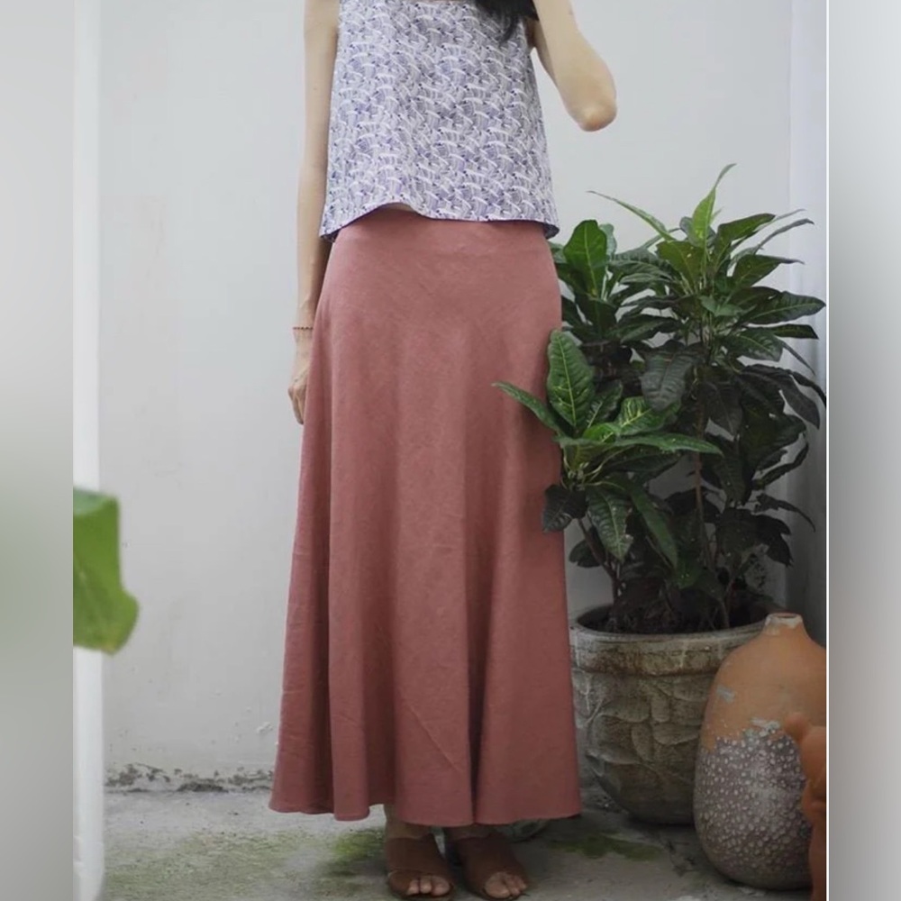 Chaps Ralph Lauren Linen Maxi Skirt Lined Rose Pink Girly Flowy Summer Feminine